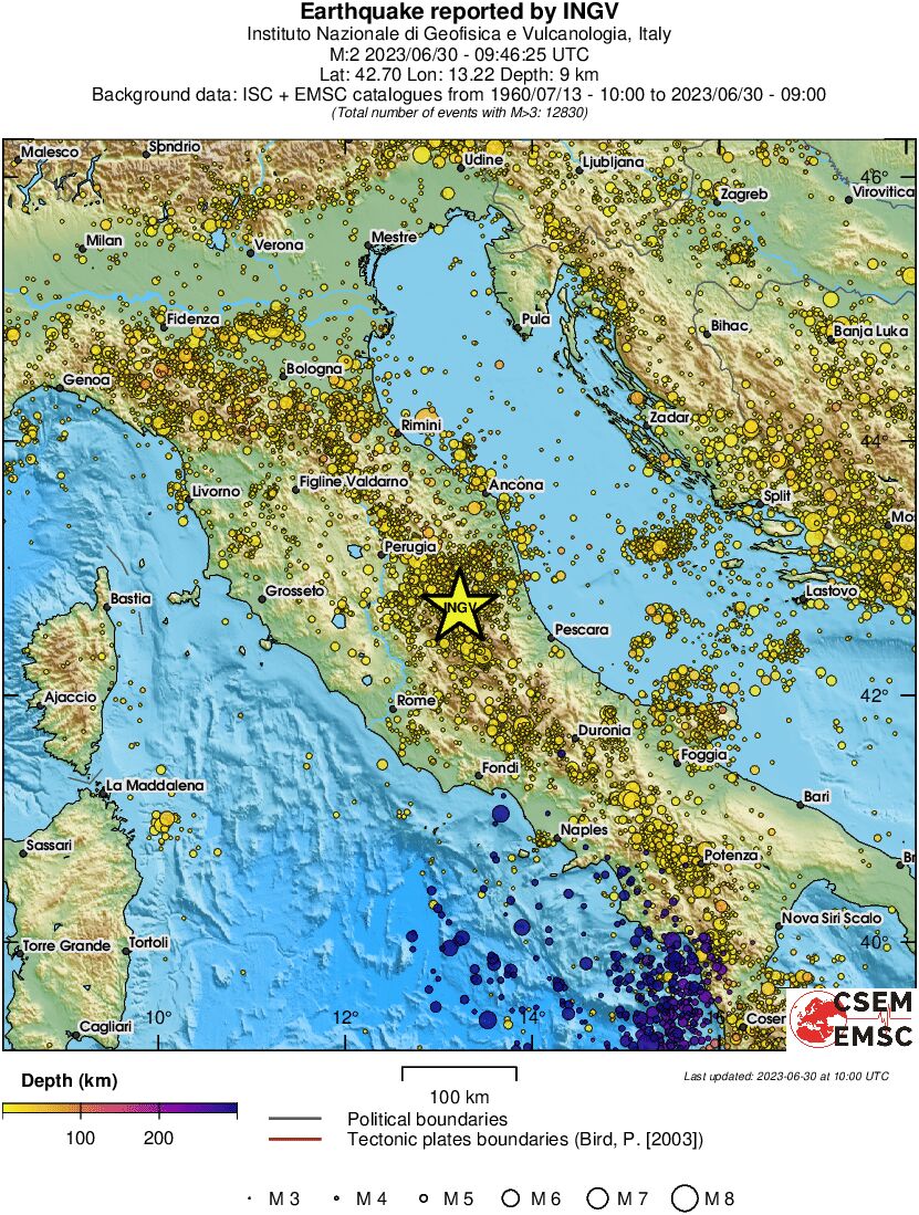 regional depth historical seismicity