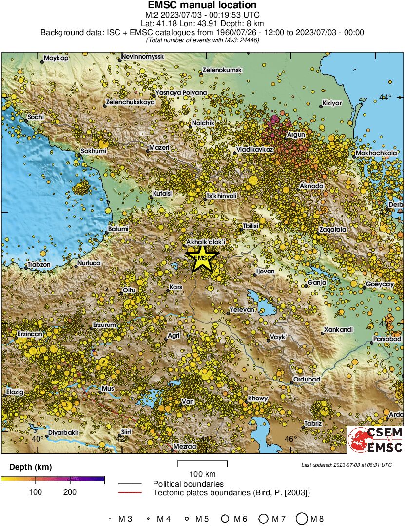 regional depth historical seismicity