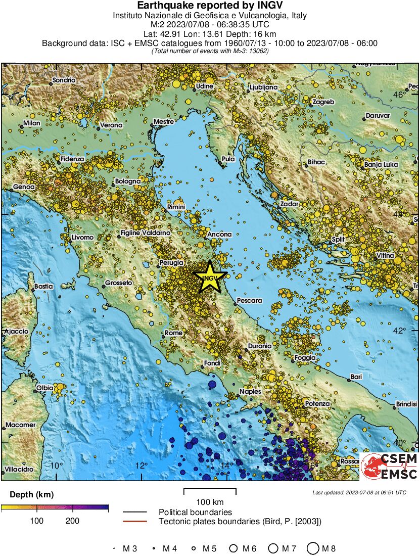 regional depth historical seismicity