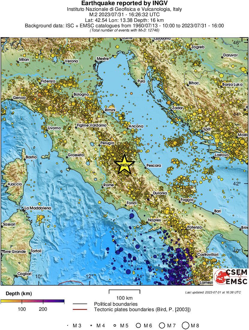 regional depth historical seismicity