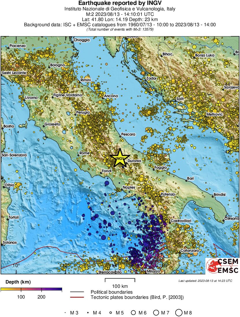 regional depth historical seismicity