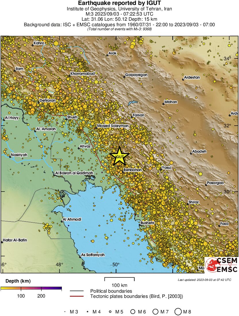 regional depth historical seismicity