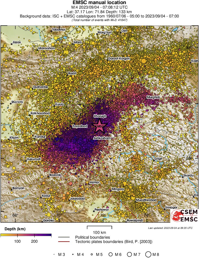regional depth historical seismicity
