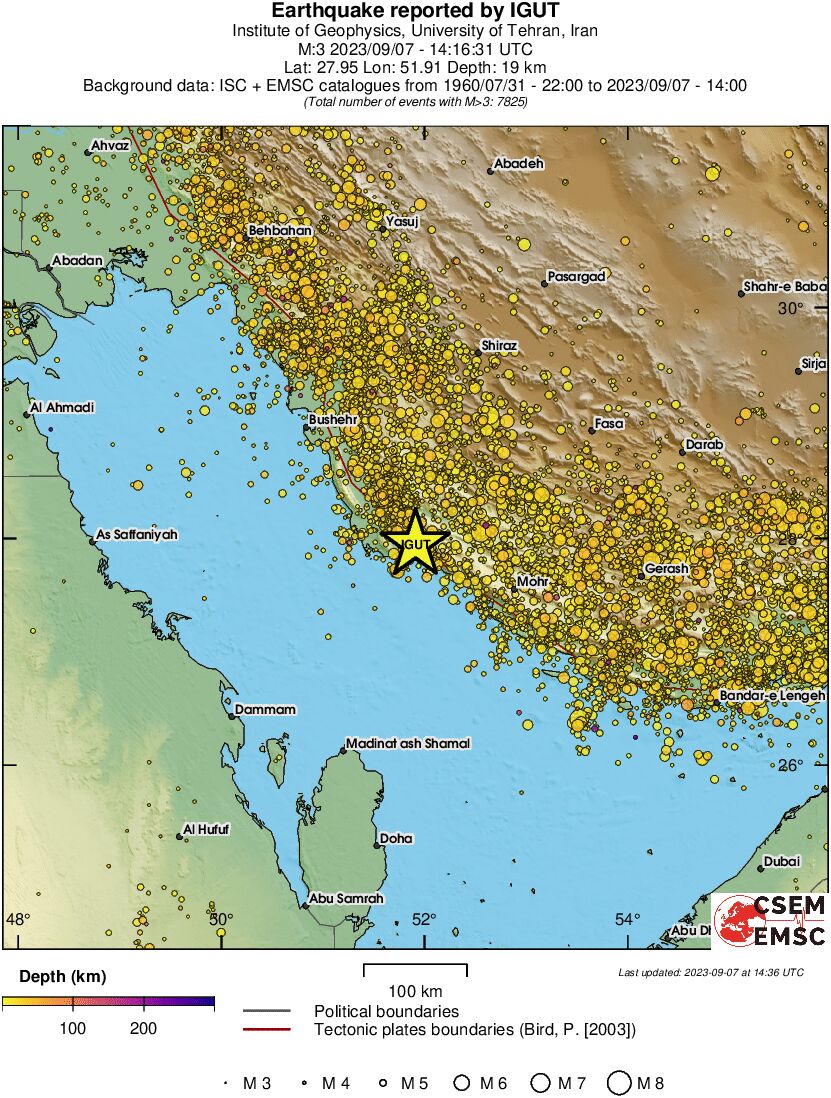 regional depth historical seismicity
