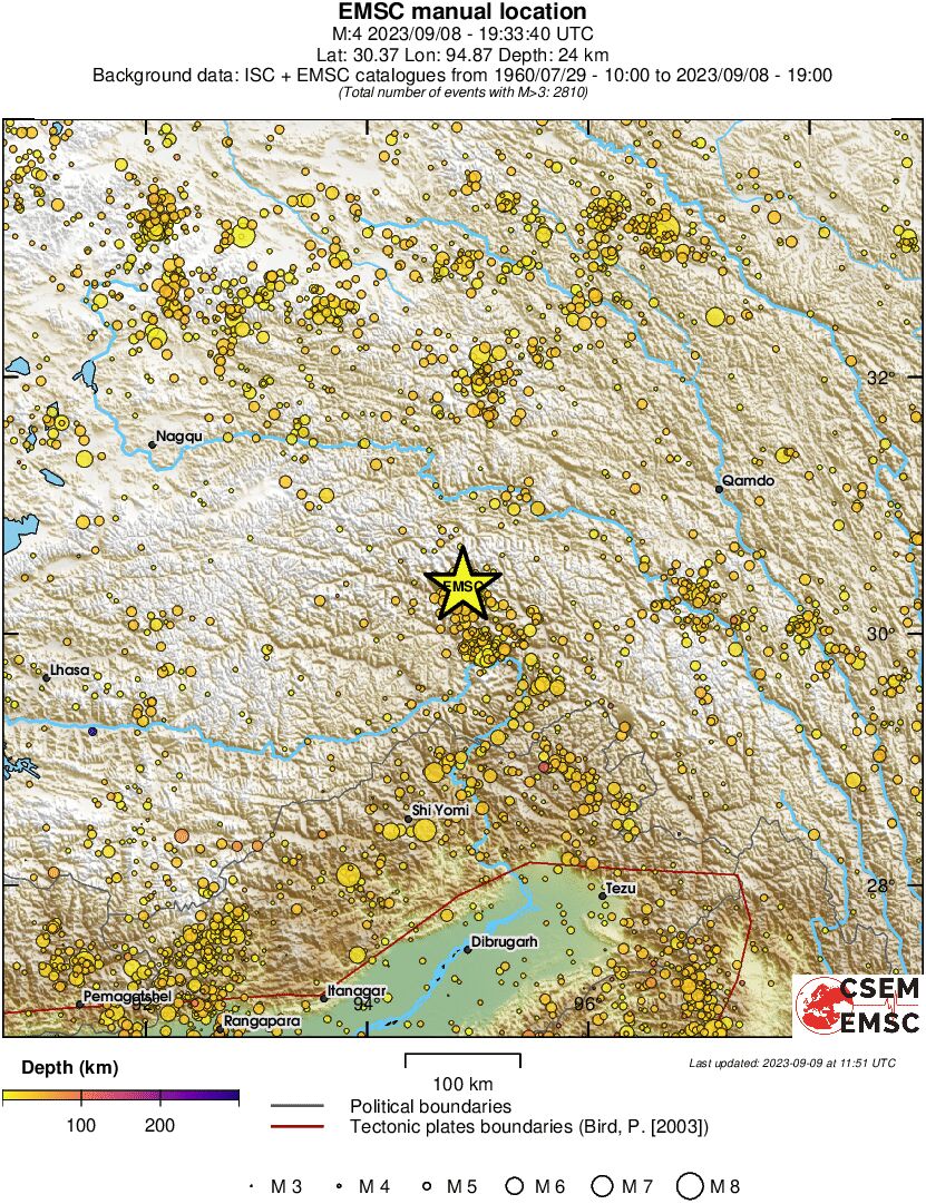 regional depth historical seismicity