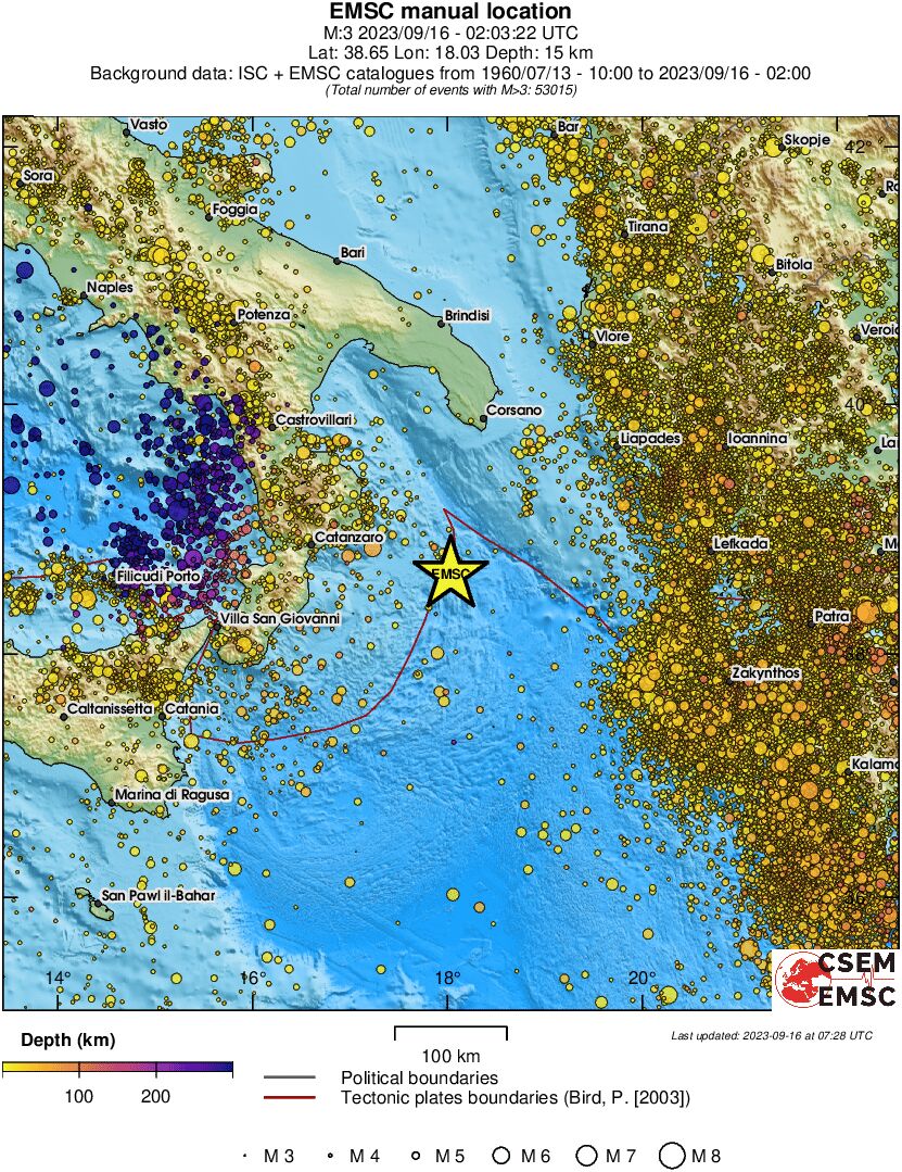 regional depth historical seismicity