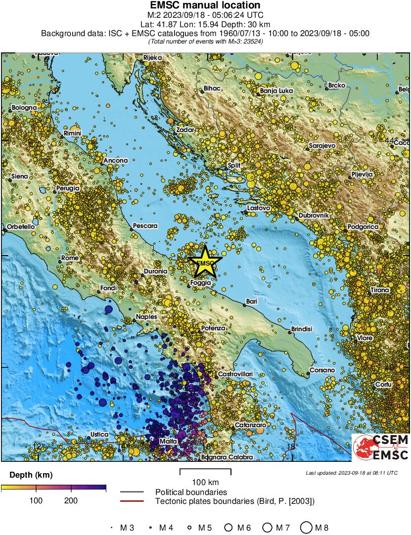 regional depth historical seismicity