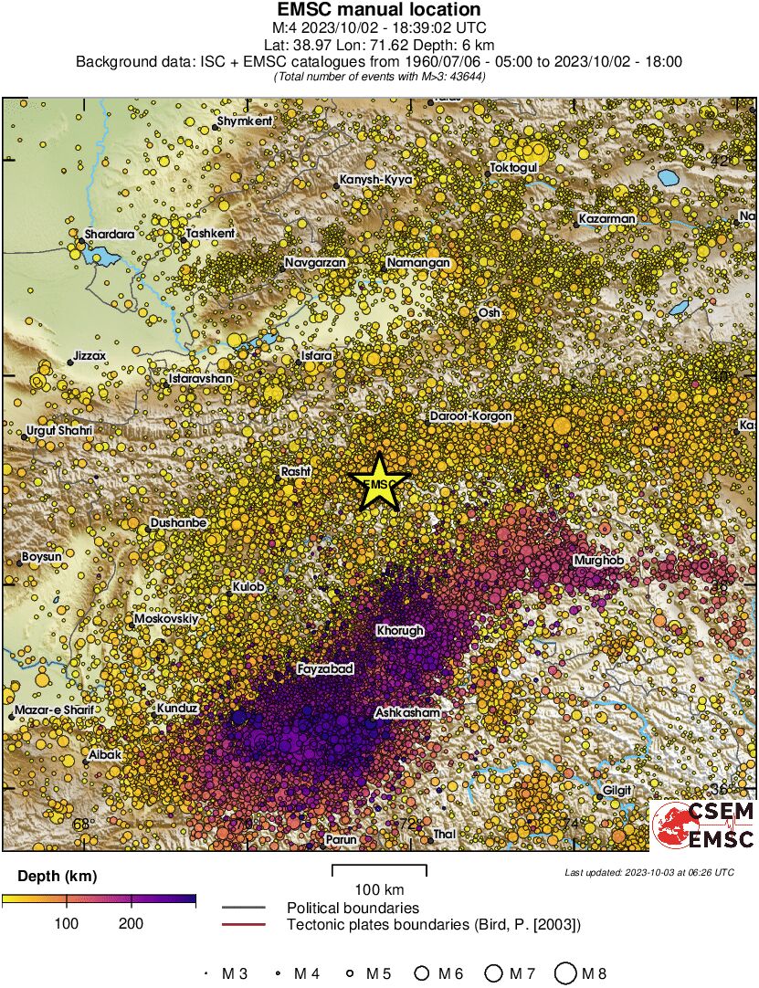 regional depth historical seismicity
