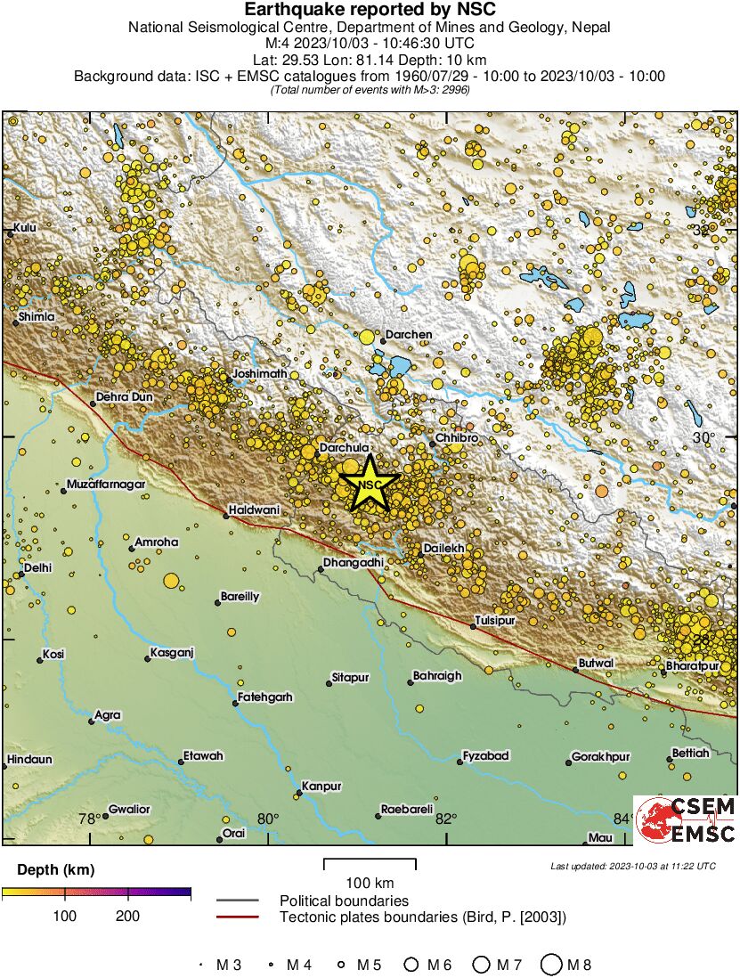 regional depth historical seismicity