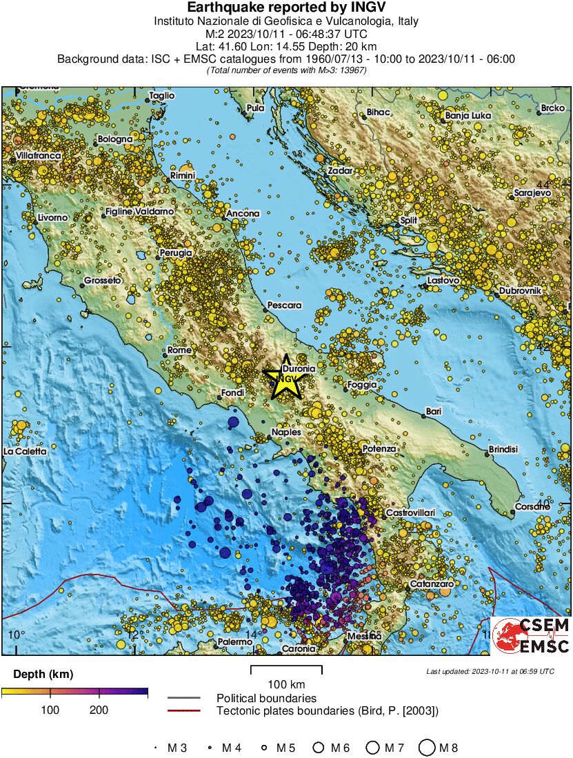 regional depth historical seismicity