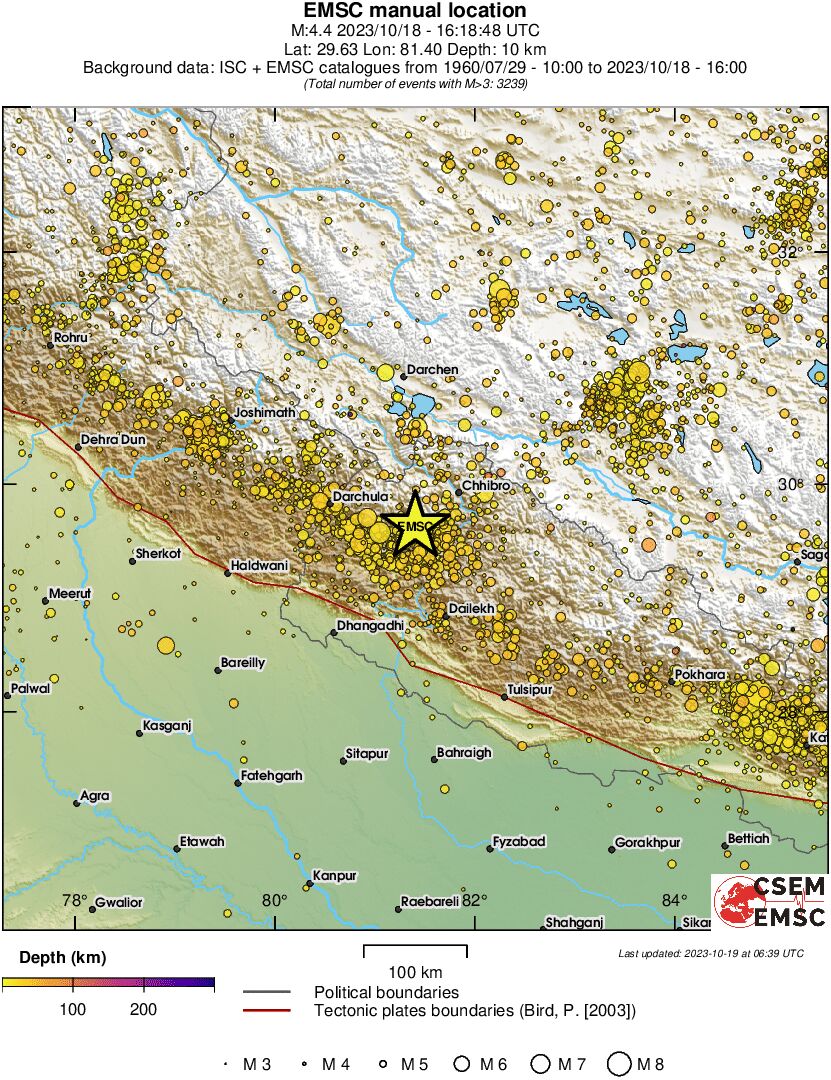 regional depth historical seismicity