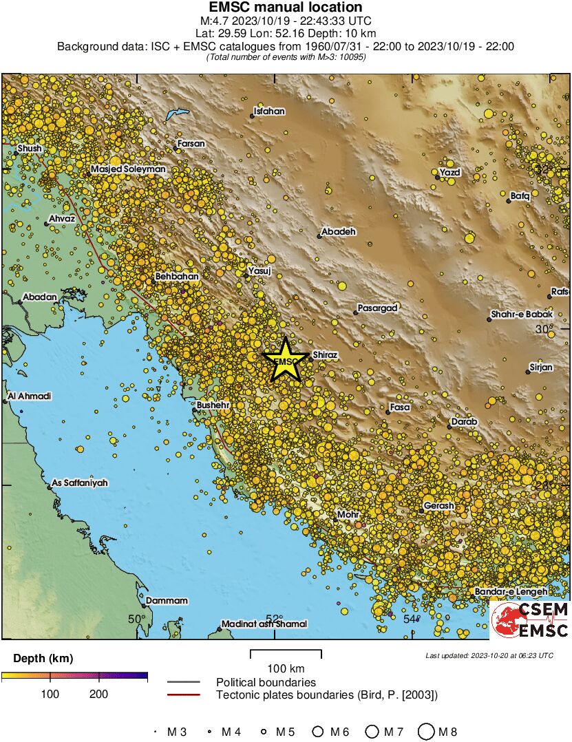 regional depth historical seismicity