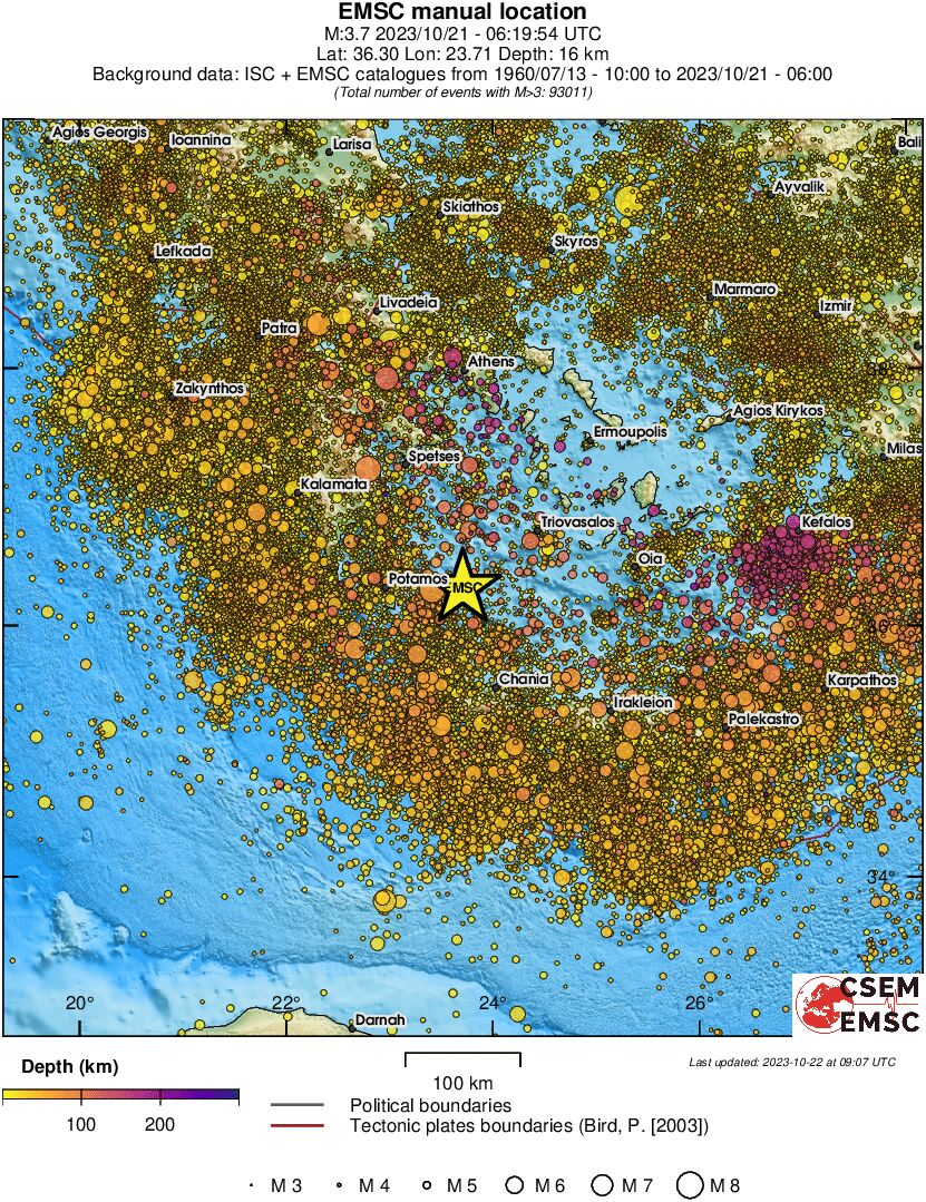regional depth historical seismicity