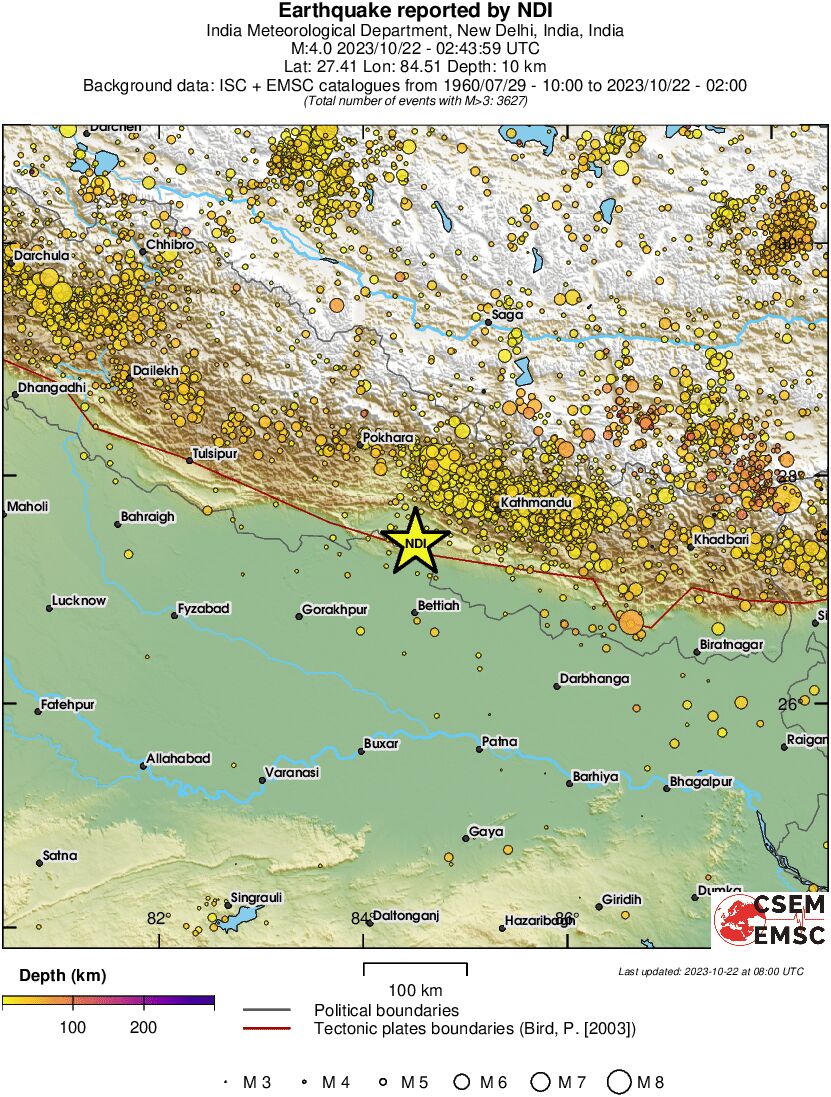 regional depth historical seismicity