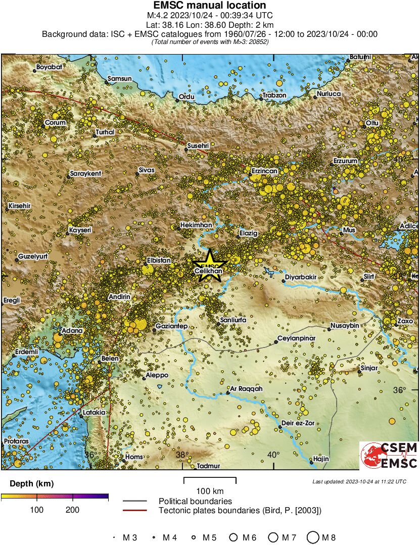 regional depth historical seismicity