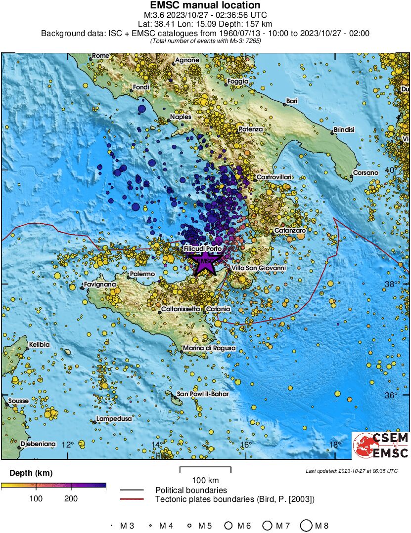 regional depth historical seismicity