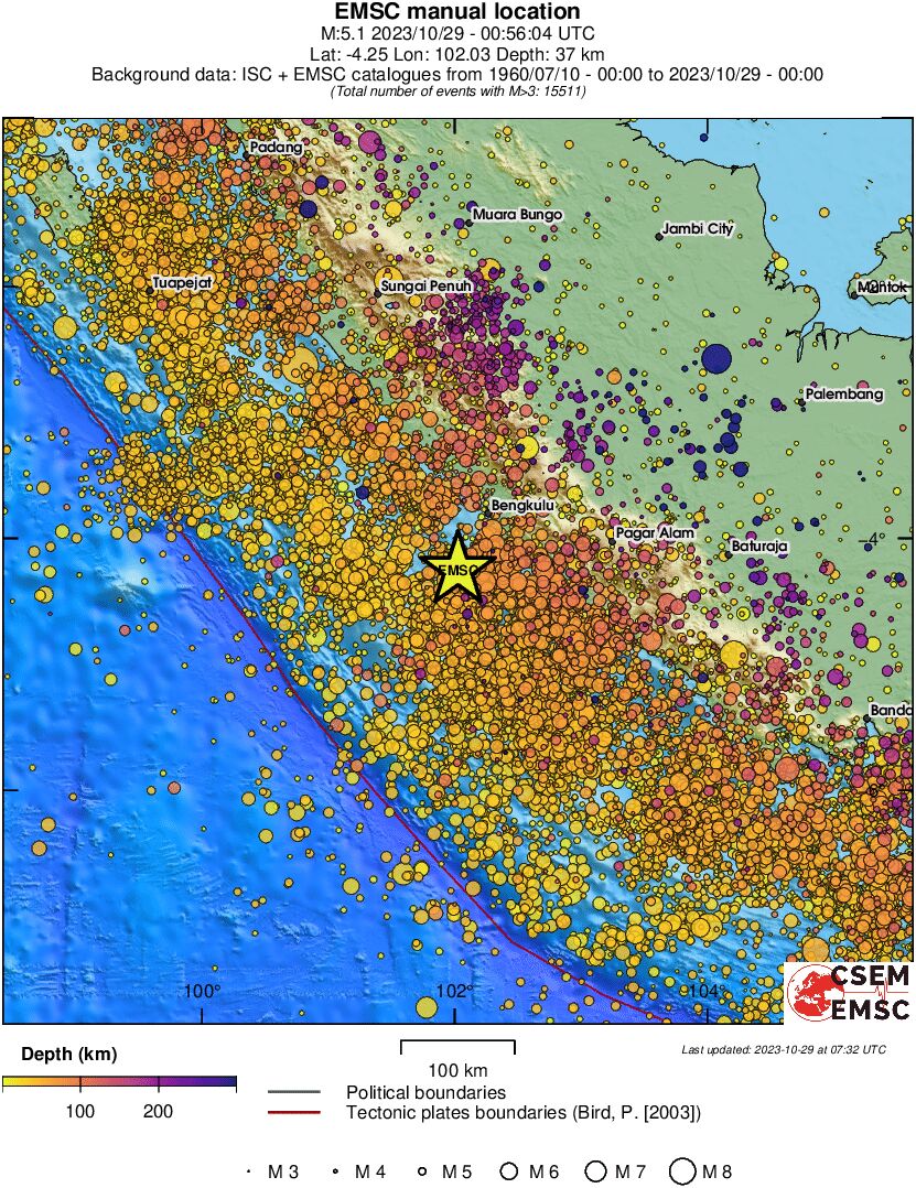 regional depth historical seismicity