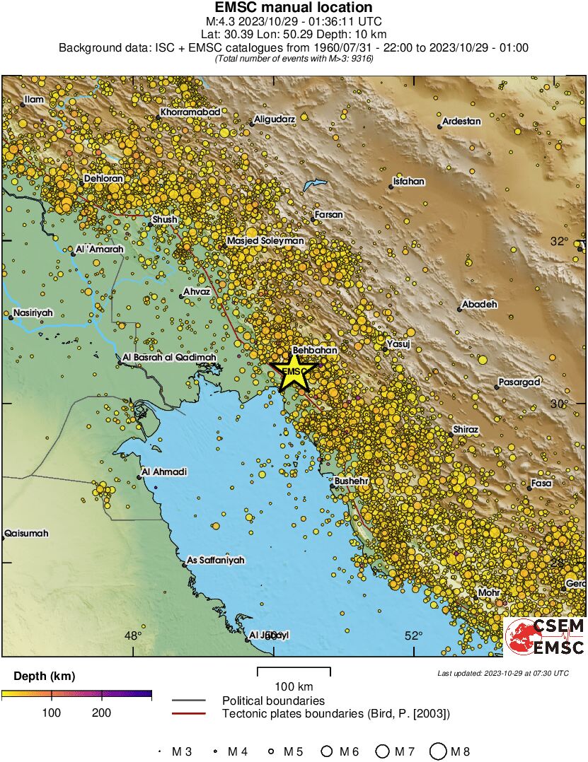regional depth historical seismicity