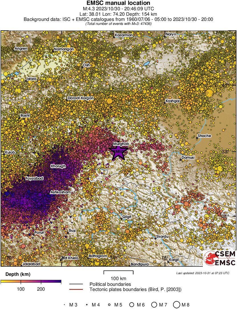 regional depth historical seismicity
