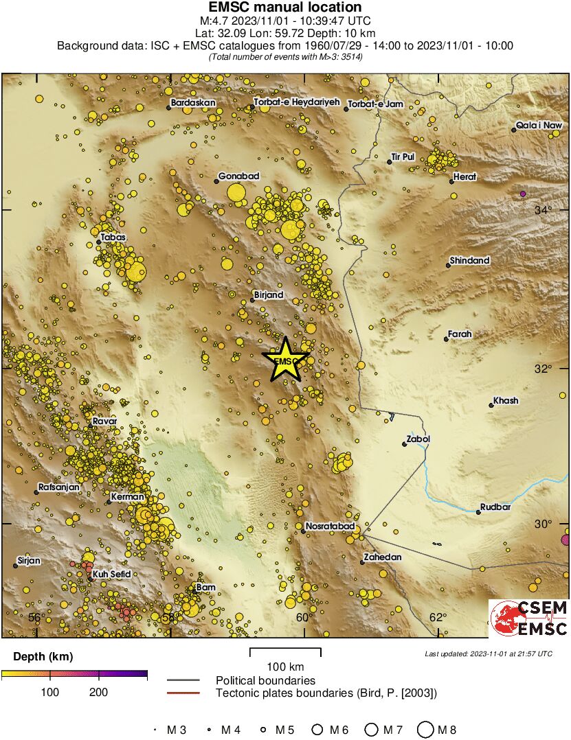 regional depth historical seismicity