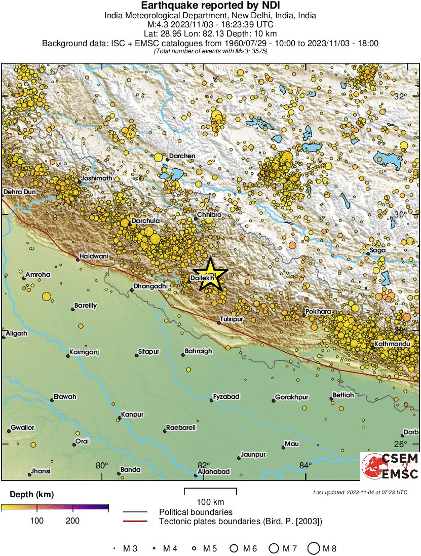 regional depth historical seismicity