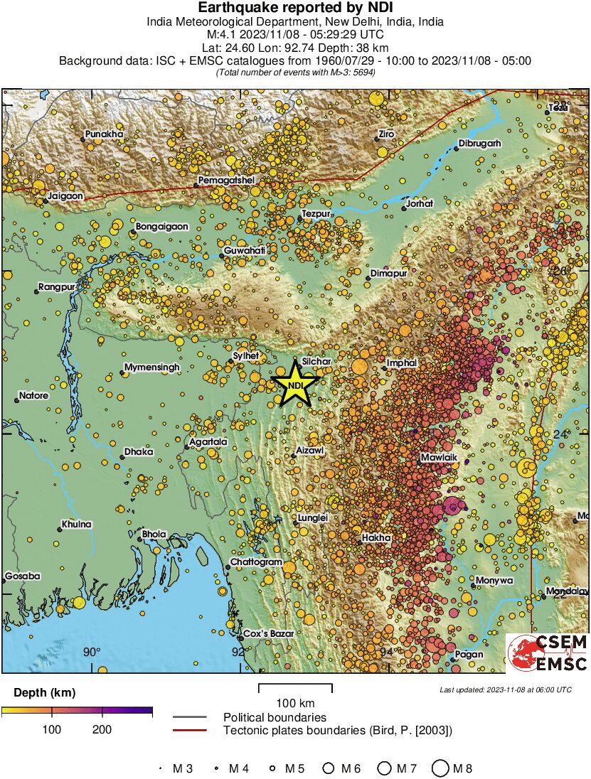 regional depth historical seismicity
