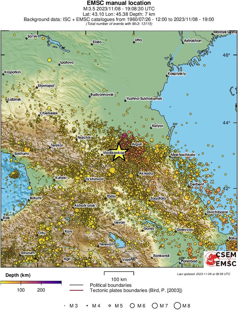 regional depth historical seismicity