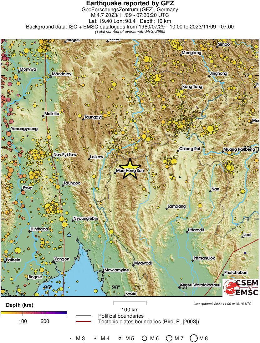 regional depth historical seismicity