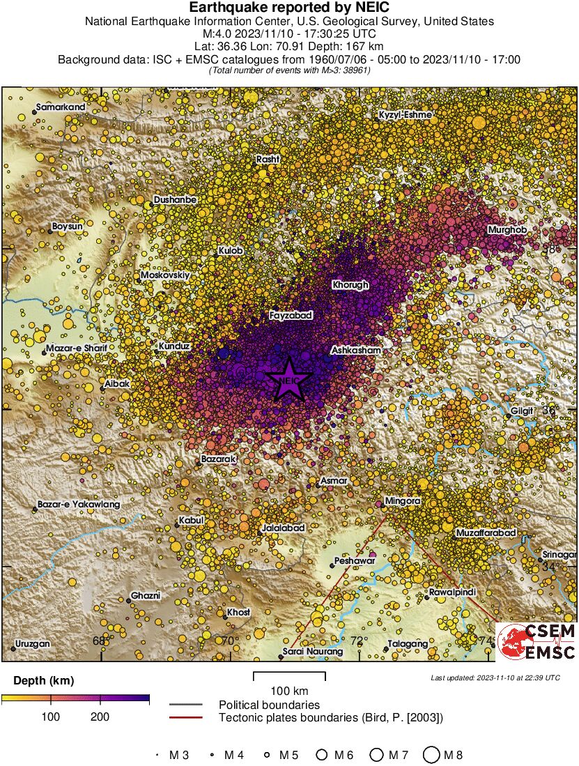 regional depth historical seismicity