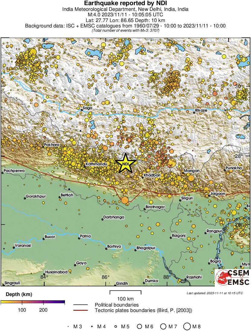 regional depth historical seismicity