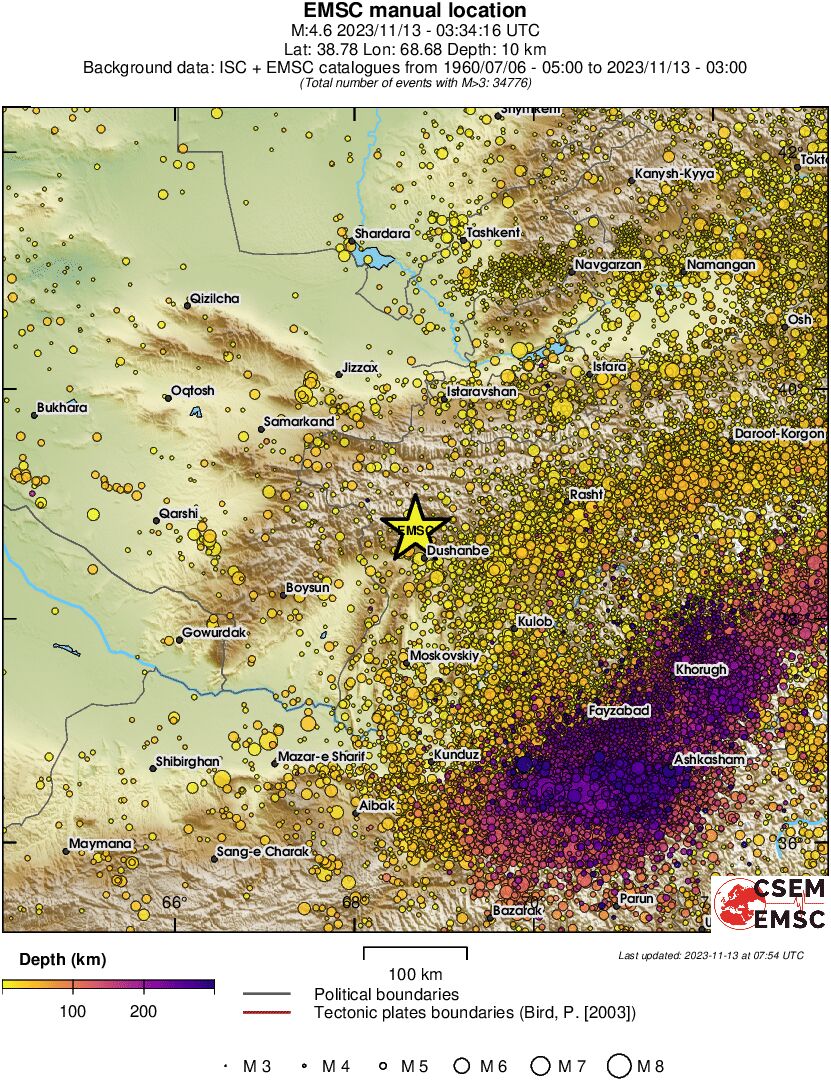 regional depth historical seismicity