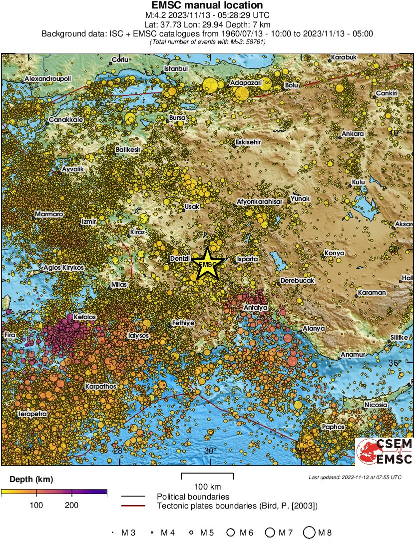 regional depth historical seismicity