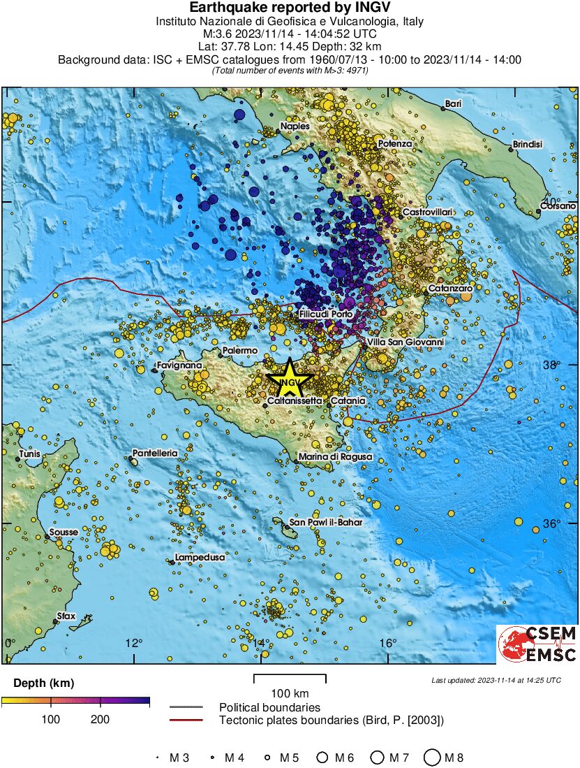 regional depth historical seismicity