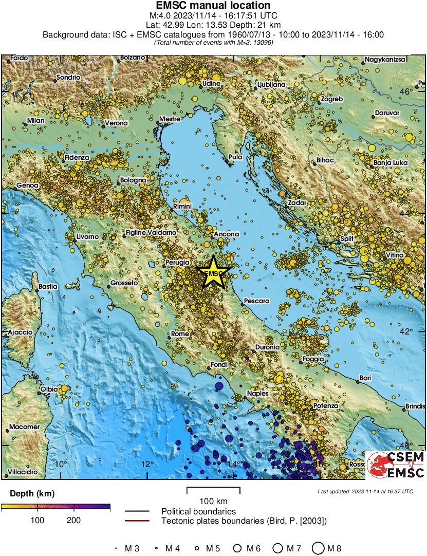 regional depth historical seismicity