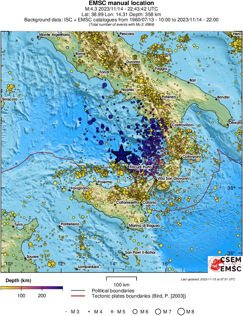 regional depth historical seismicity