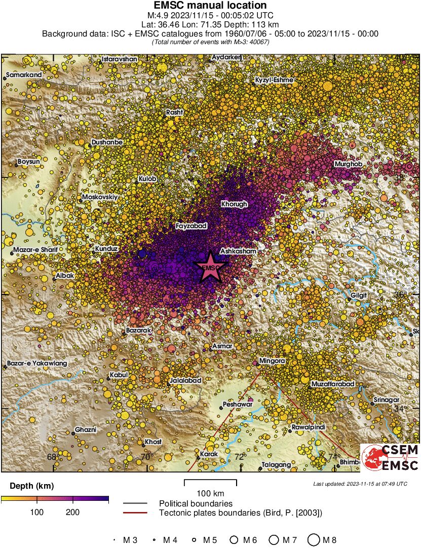 regional depth historical seismicity