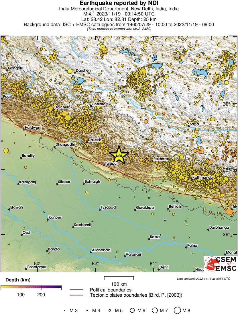 regional depth historical seismicity