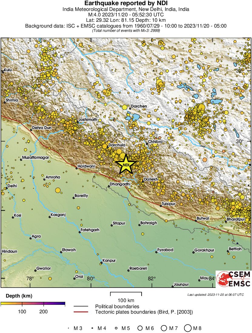 regional depth historical seismicity