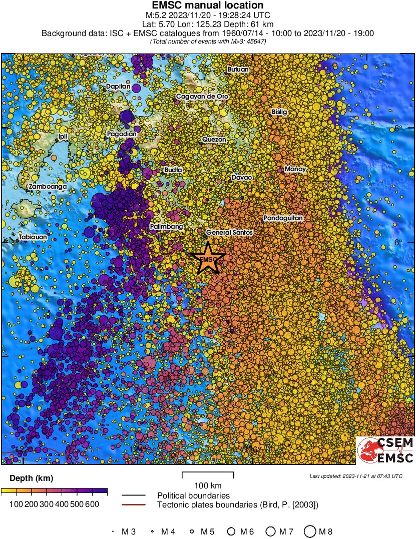 regional depth historical seismicity