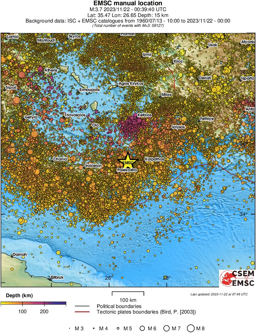 regional depth historical seismicity