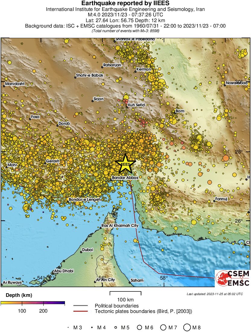 regional depth historical seismicity