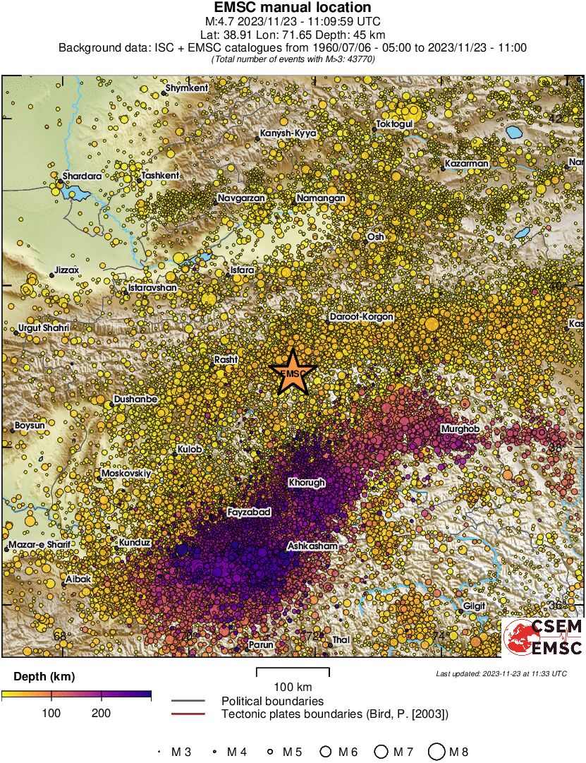 regional depth historical seismicity