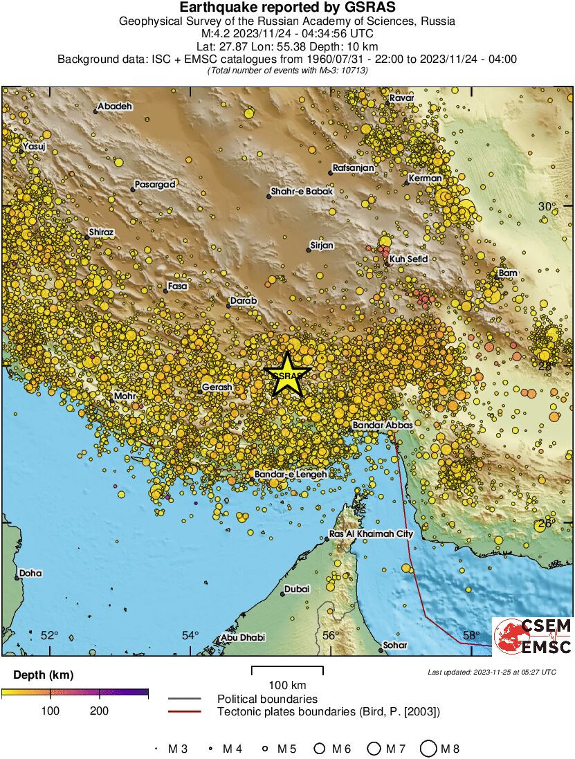 regional depth historical seismicity