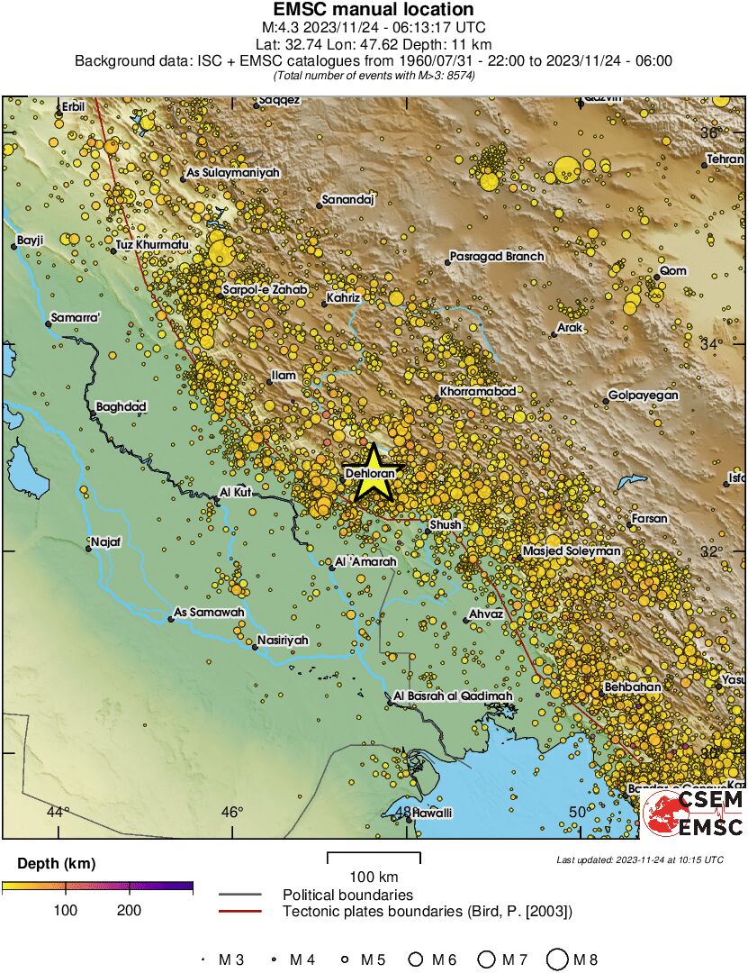 regional depth historical seismicity