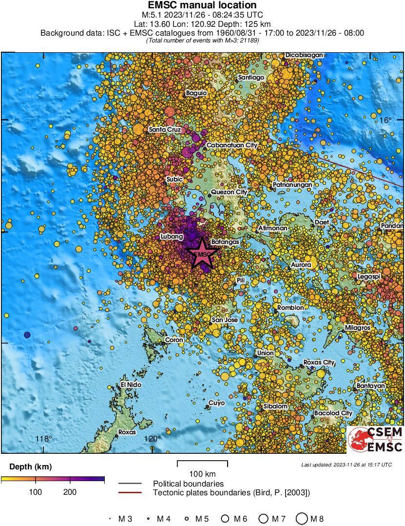 regional depth historical seismicity
