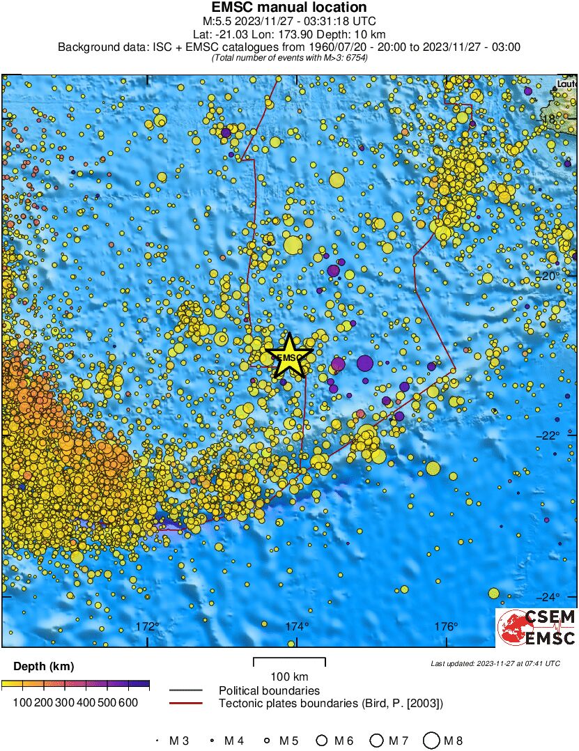 regional depth historical seismicity
