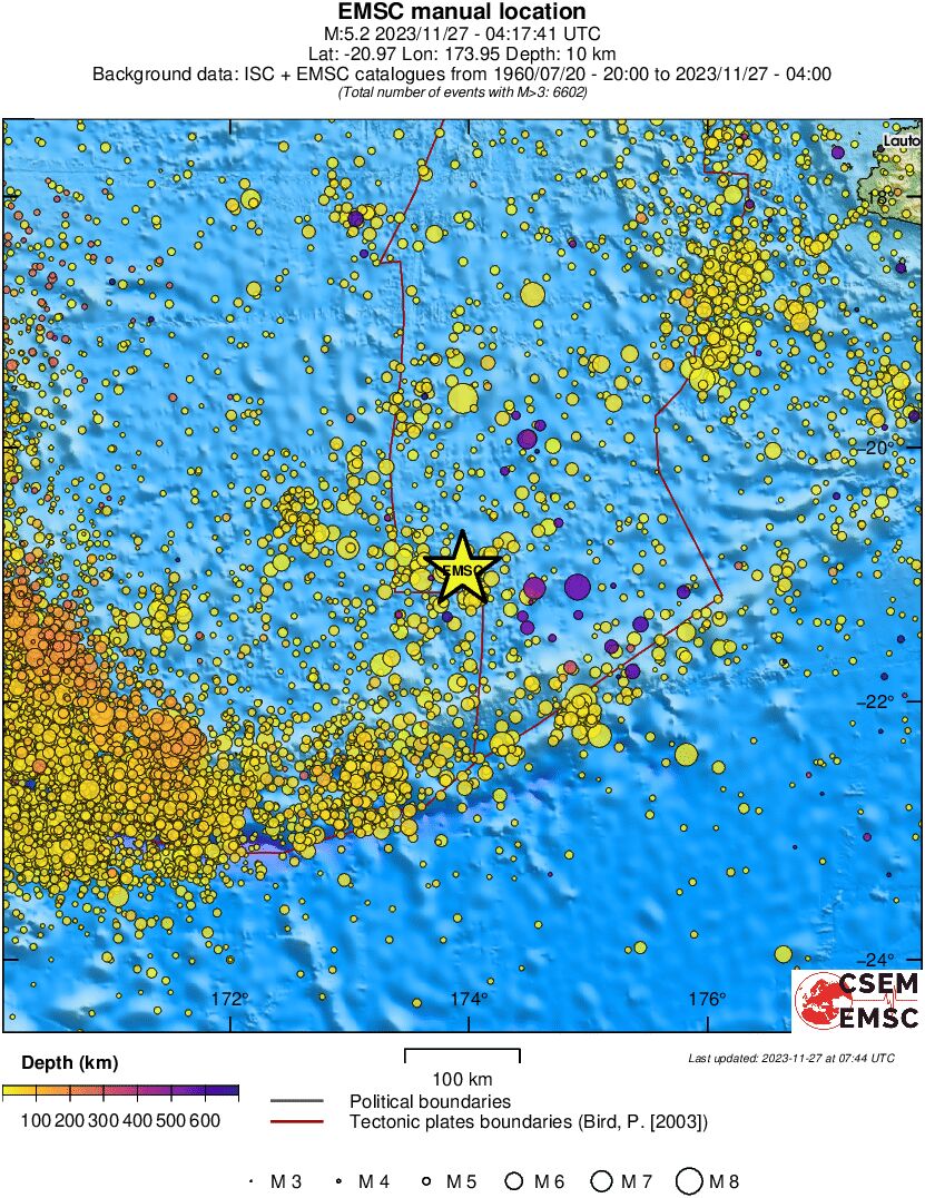 regional depth historical seismicity