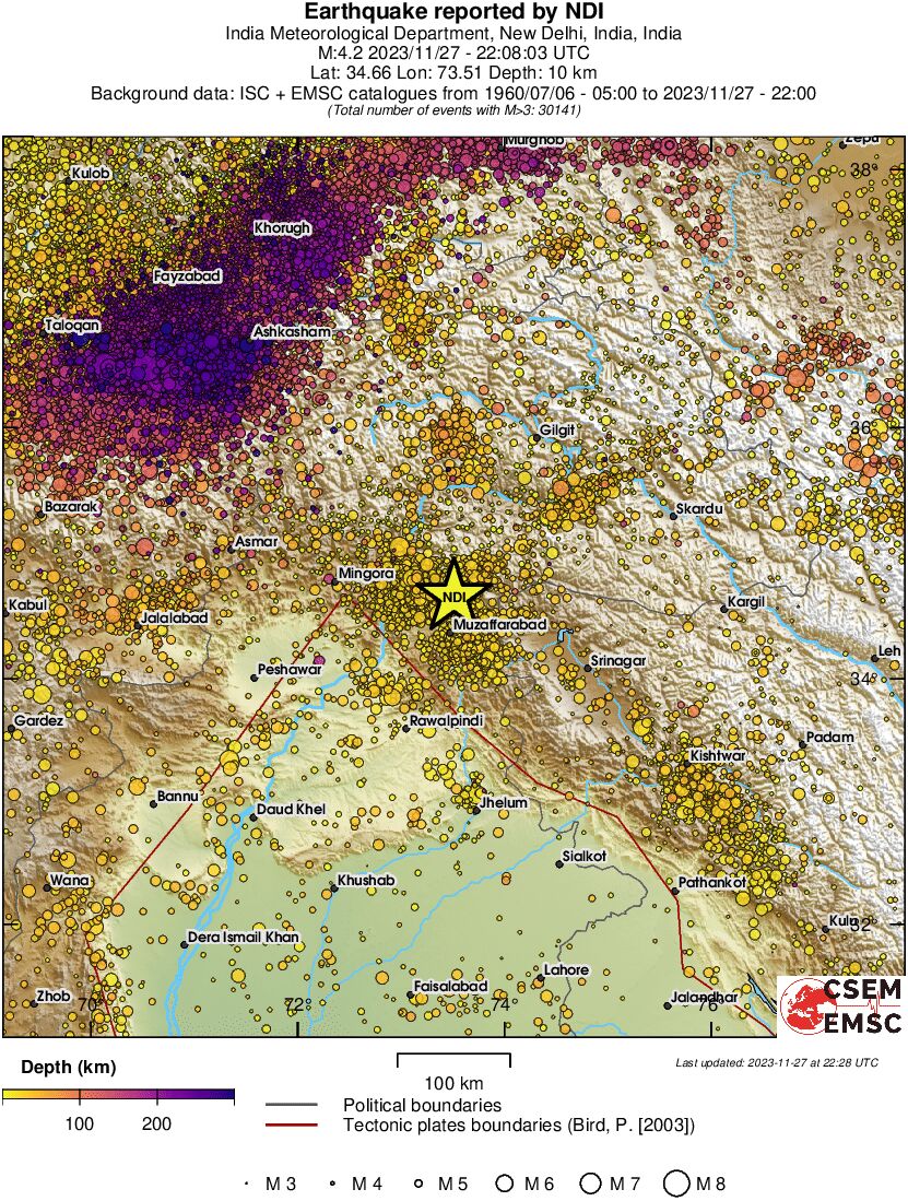 regional depth historical seismicity