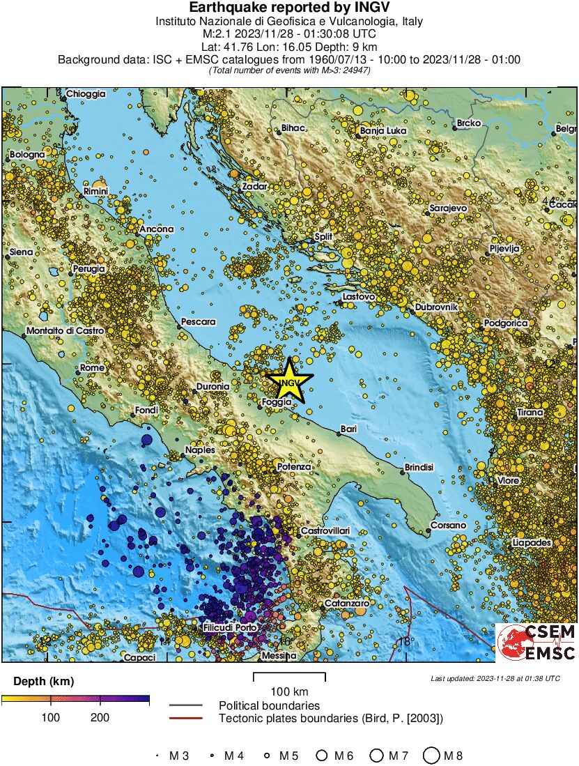 regional depth historical seismicity