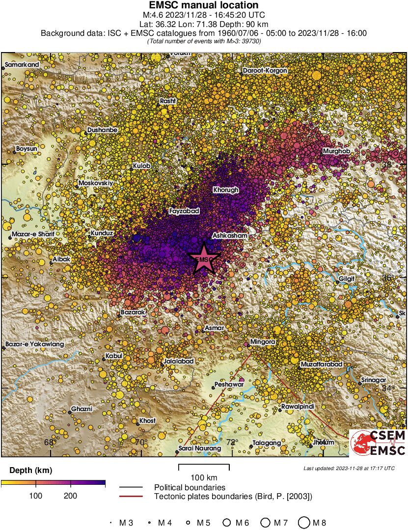regional depth historical seismicity